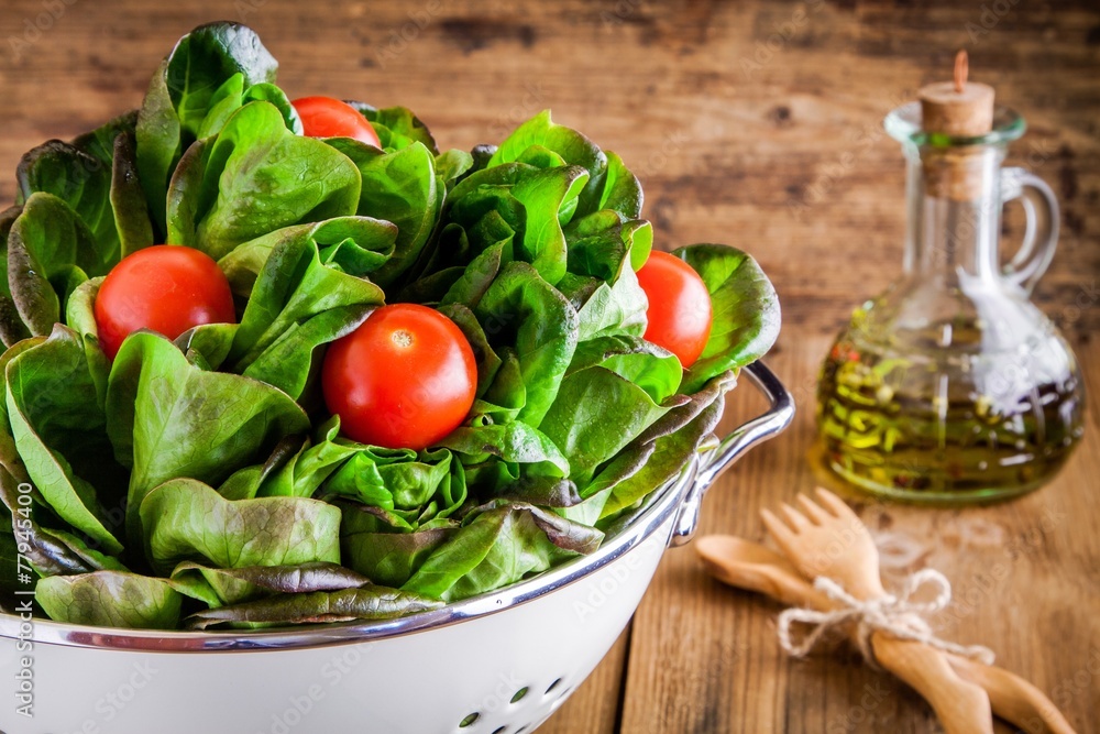 lunch time: fresh green organic lettuce with cherry tomatoes lunch time: fresh green organic lettuce with cherry tomatoes