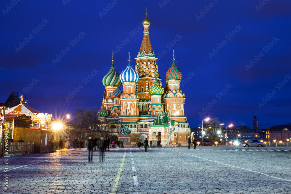 Saint Basil's Cathedral at night, Red Square, Moscow.