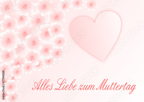 Zartrosa Blüten und Herzen mit Muttertagsgruß auf deutsch