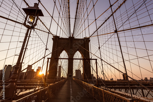 Brooklyn Bridge sunset with Manhattan skyline US © lunamarina