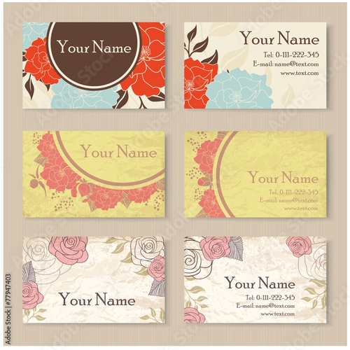 Beautiful floral business card templates set