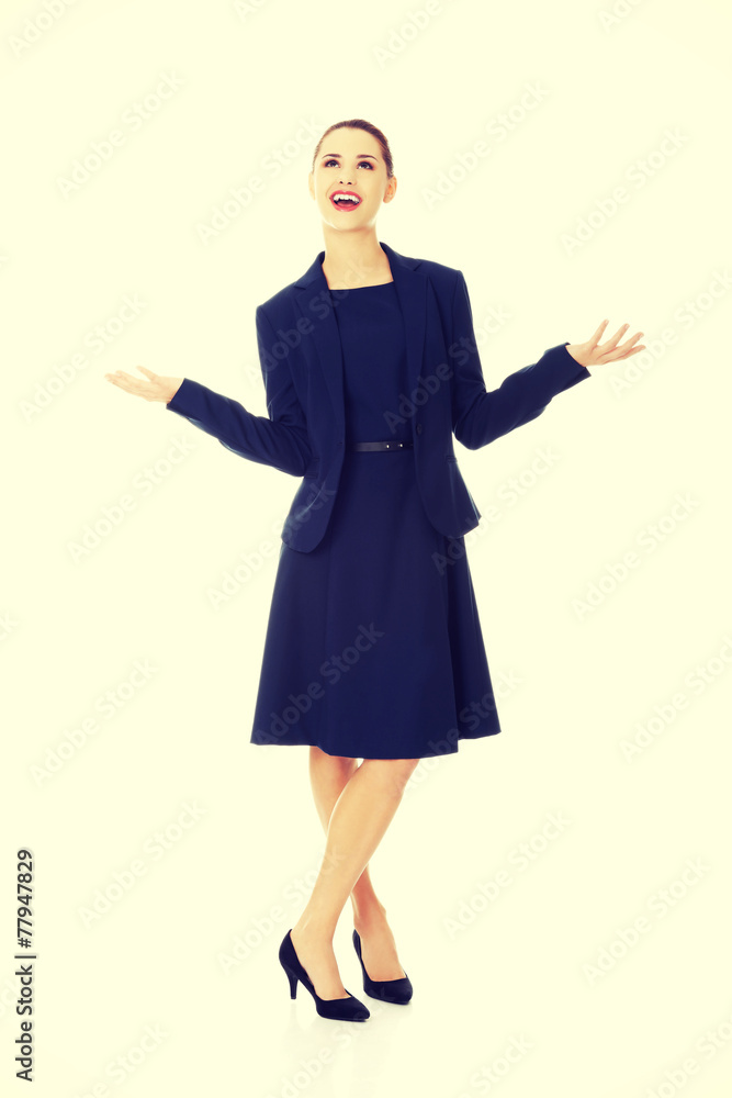 Business woman showing something or copyspase Business woman showing something or copyspase
