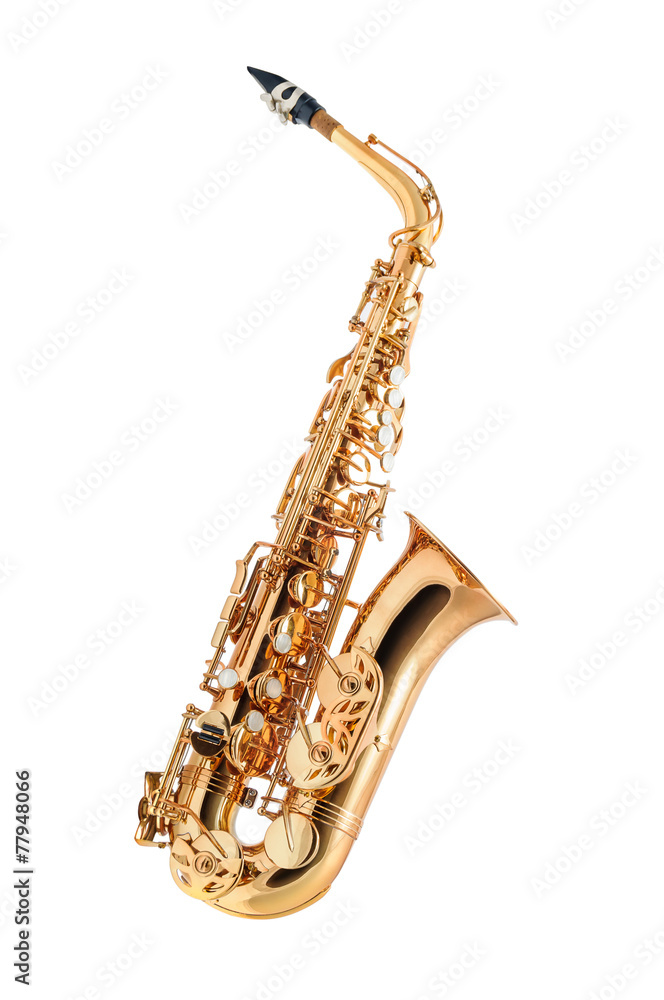 Naklejka premium Saksofon na białym tle
