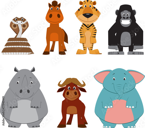 Cute colorful exotic animals collection