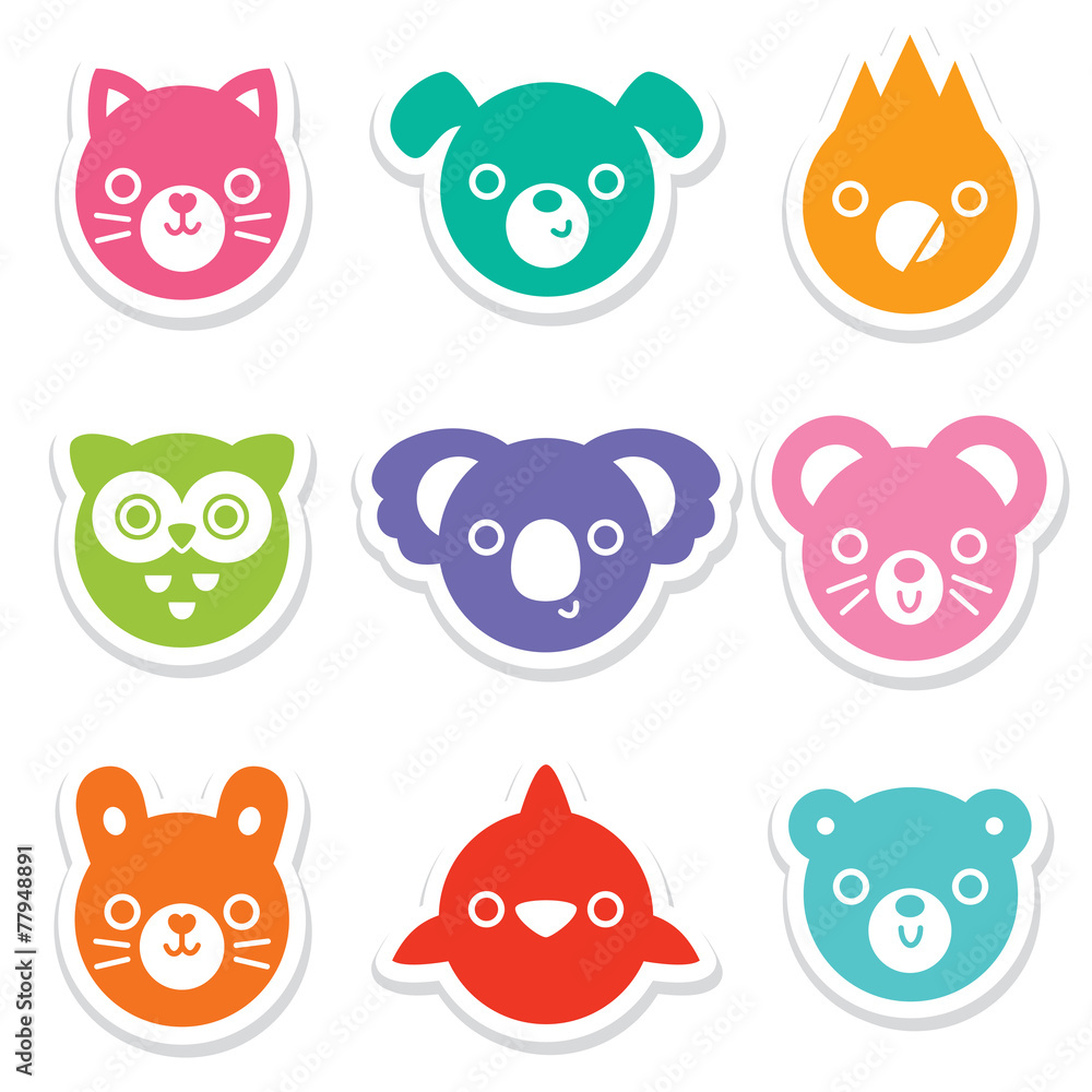 Obraz premium set of bright animal and bird face stickers