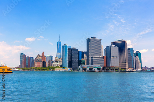 Manhattan New York skyline from NY bay in USA