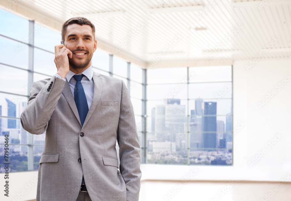 happy young businessman calling on smartphone happy young businessman calling on smartphone
