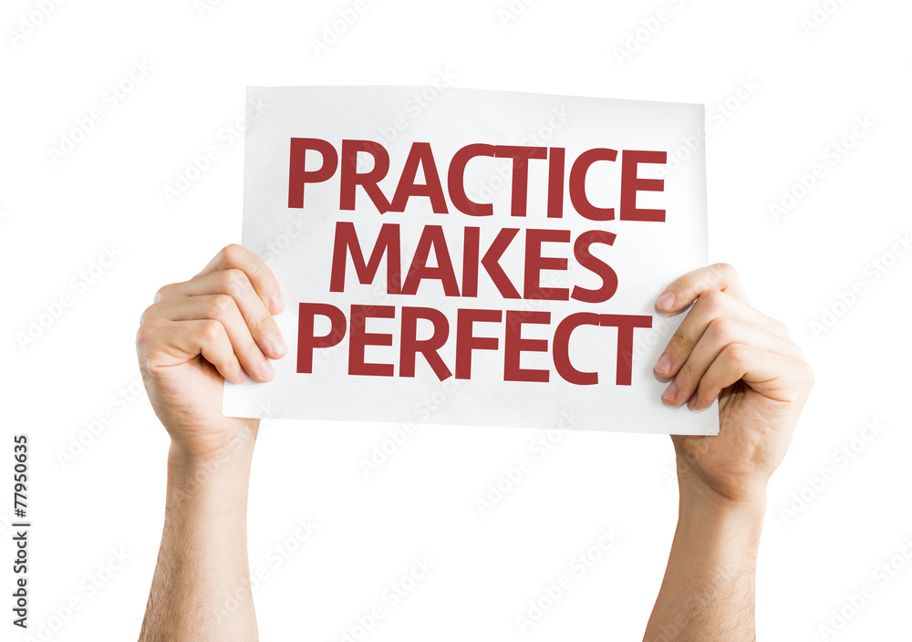 Practice Makes Perfect card isolated on white background