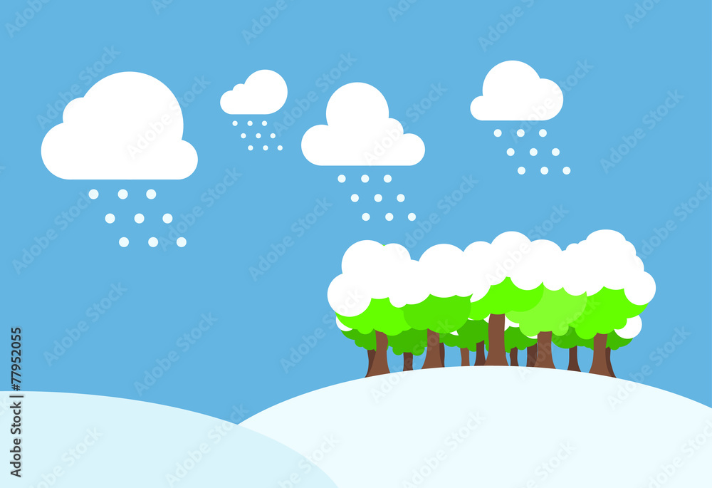 Winter day with snow field. Illustration. Winter day with snow field. Illustration.