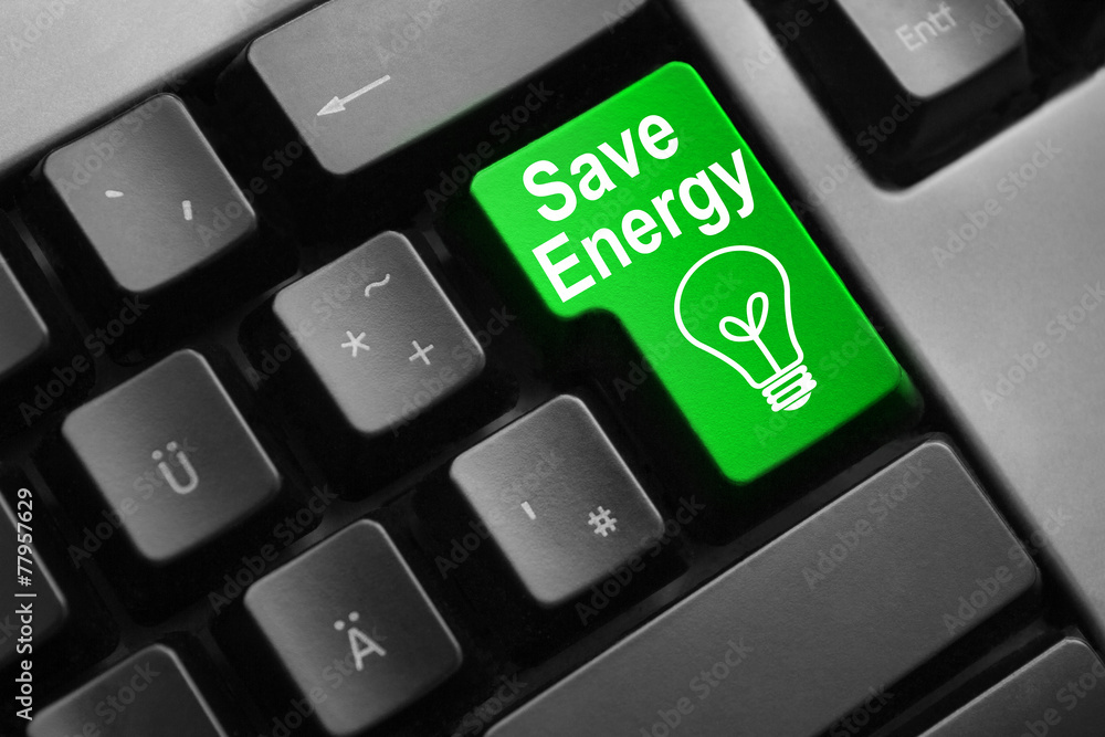 grey keyboard green button save energy grey keyboard green button save energy