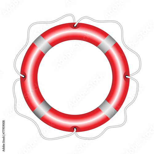 Round red lifebuoy isolated on white background.