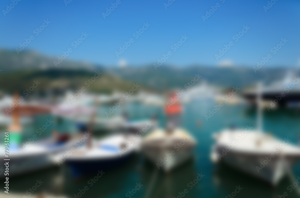 Blurred nature background. Sea and boats