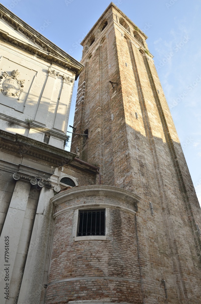 Bell Tower of the Church of San Silvestro in Venice, Italy