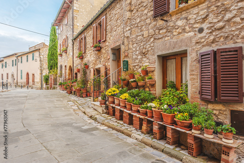 The old Italian town in the colors of spring in Tuscany 