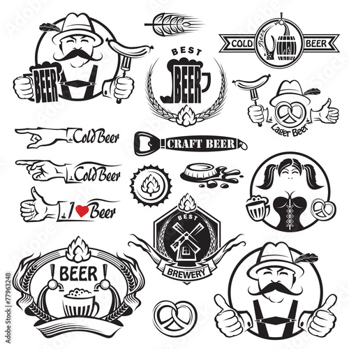 monochrome set of beer icons