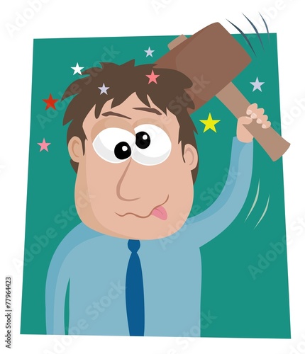hitting oneself with a mallet