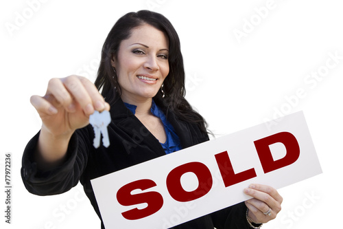 Hispanic Woman Holding Sold...