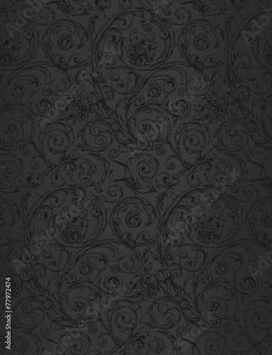 Black seamless wallpaper pattern, vector