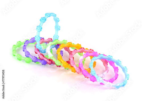 colorful plastic toy bangle on white background