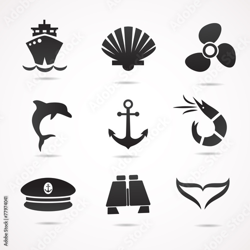 Marine vector icon set.