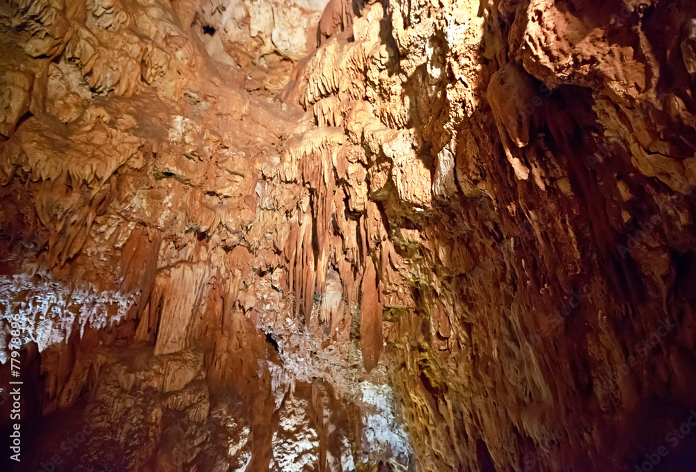Stalagmites and stalactites inside the cave