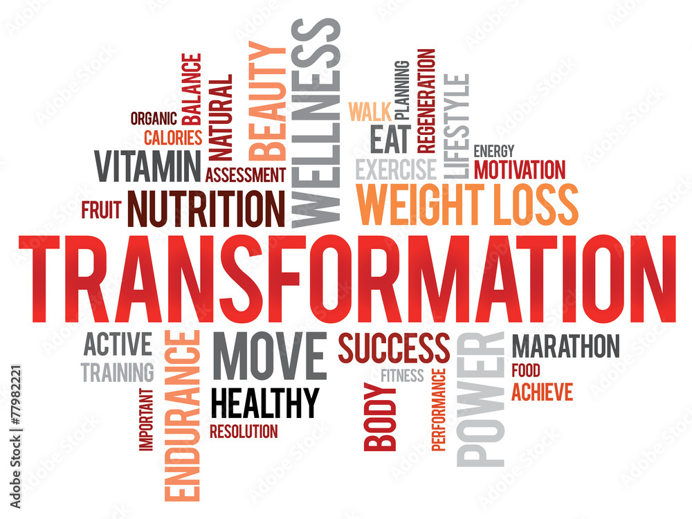 TRANSFORMATION word cloud, fitness, sport, health concept