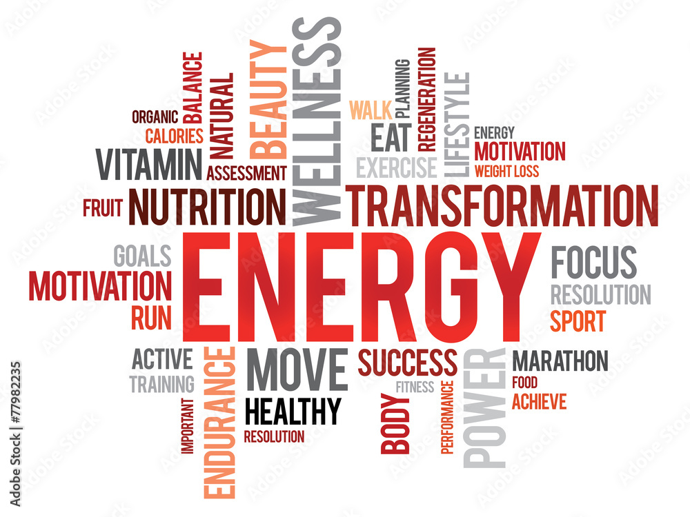 ENERGY word cloud, fitness, sport, health concept ENERGY word cloud, fitness, sport, health concept