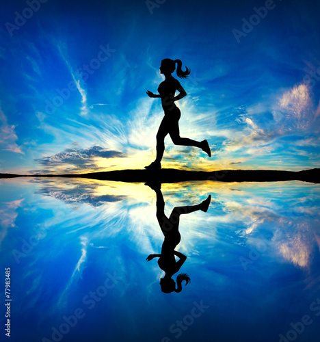Wallpaper Mural Running girl at sunset silhouette Torontodigital.ca