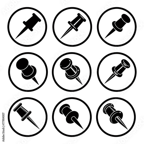 Push pins icons isolated on...