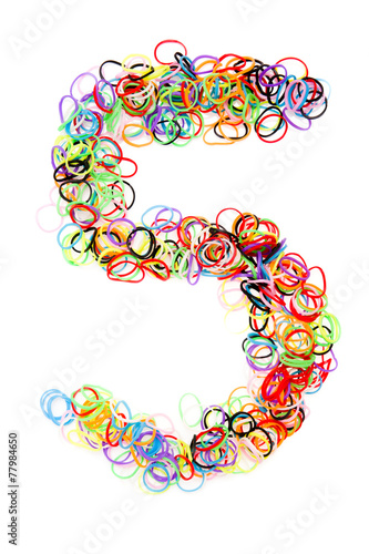 Colorful elastic rubber bands shape Number five