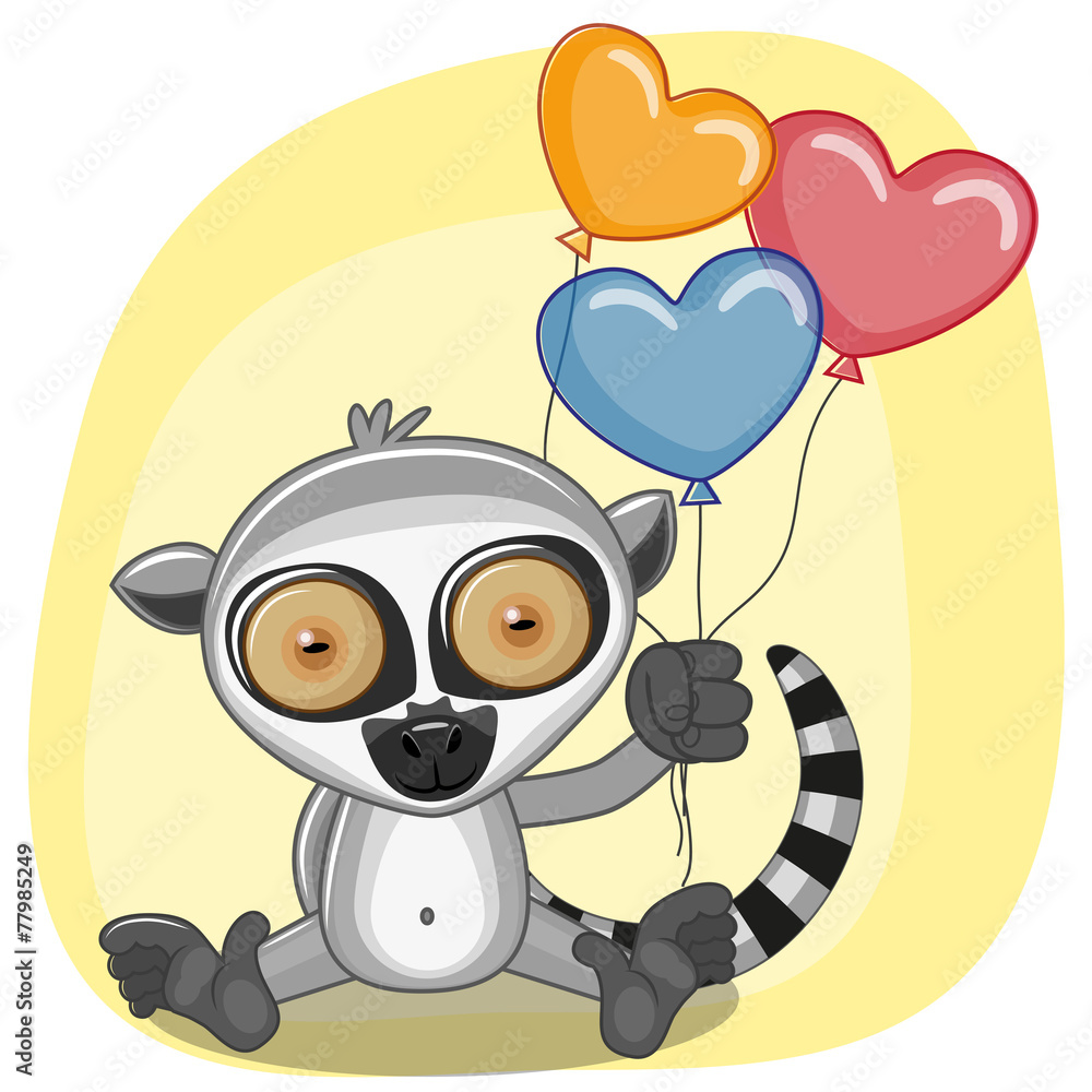 Fototapeta premium Lemur with balloons