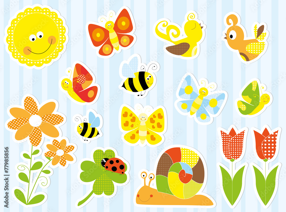 Spring nature stickers set - vectors