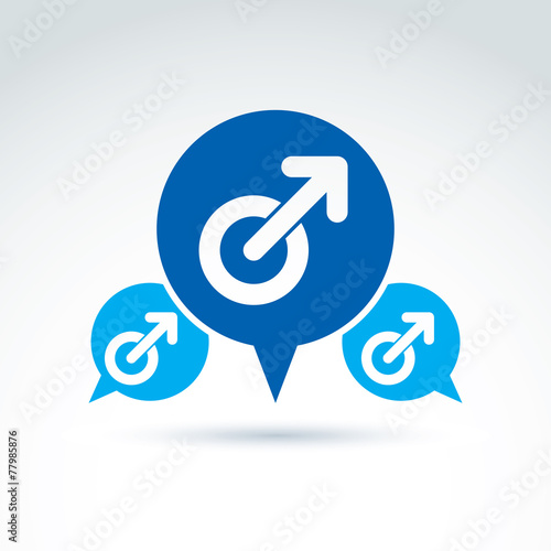Speech bubble with a blue male sign, man gender symbol. Gay club