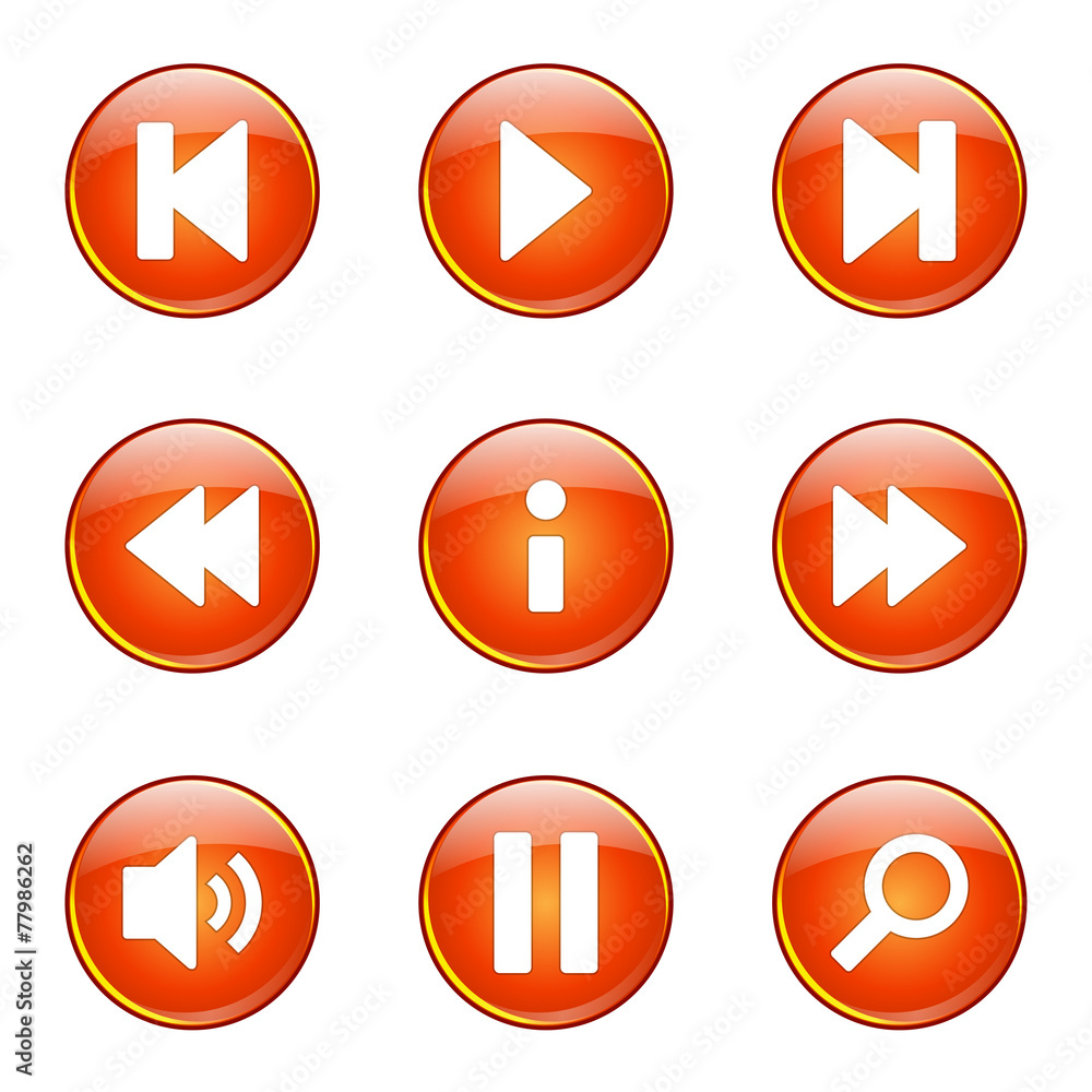 Multimedia Controller Orange Vector Button Icon Design Set Multimedia Controller Orange Vector Button Icon Design Set