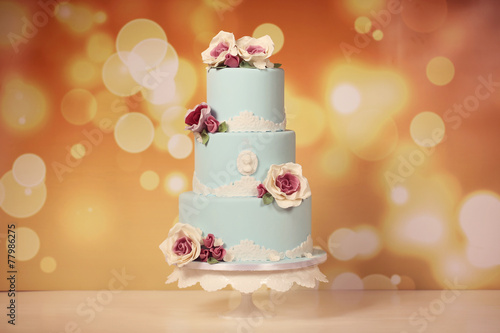 blue marzipan cake with roses