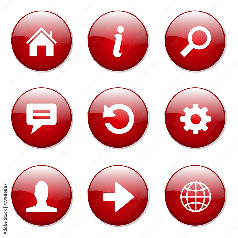 Web Internet Red Vector Button Icon Design Set Web Internet Red Vector Button Icon Design Set