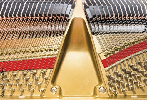 Obraz na plátně View on grand piano string and hammer mechanism