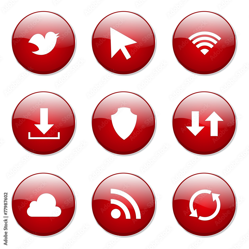 Web Internet Social Red Vector Button Icon Design Set Web Internet Social Red Vector Button Icon Design Set