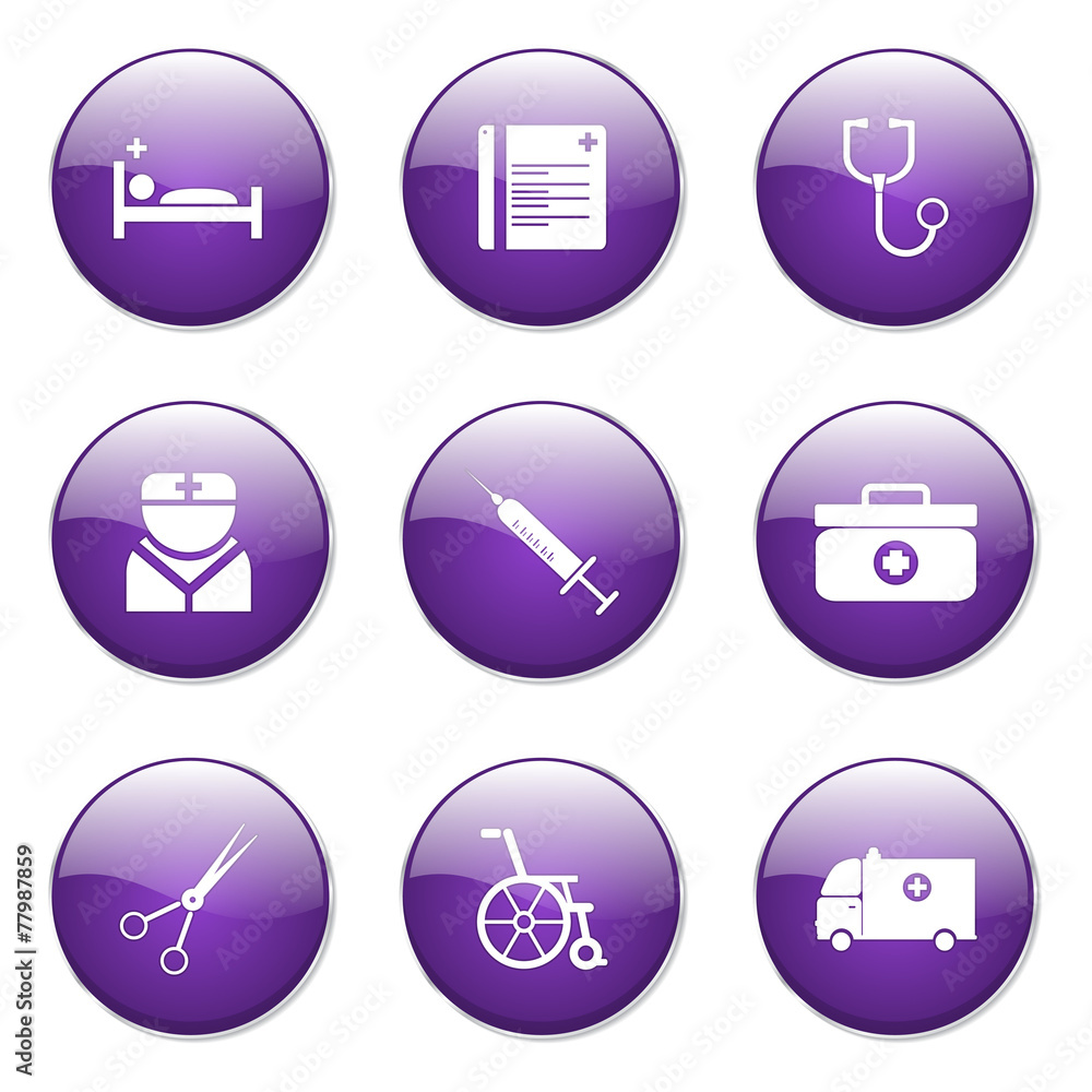 Hospital Health Violet Vector Button Icon Design Set Hospital Health Violet Vector Button Icon Design Set