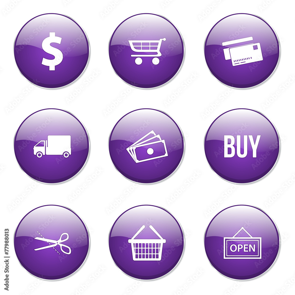 Shopping Sign Violet Vector Button Icon Design Set Shopping Sign Violet Vector Button Icon Design Set
