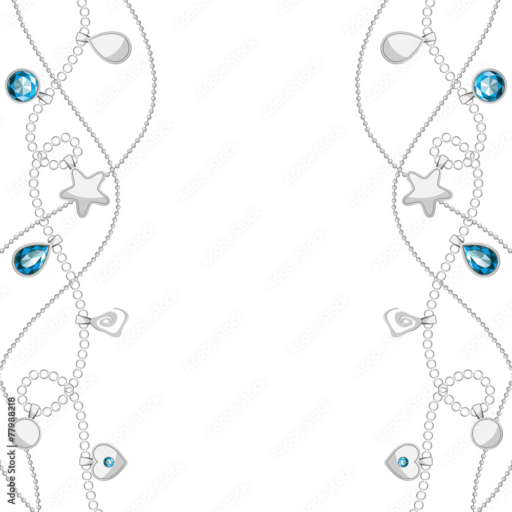 Background with silver chains & blue crystals Background with silver chains & blue crystals