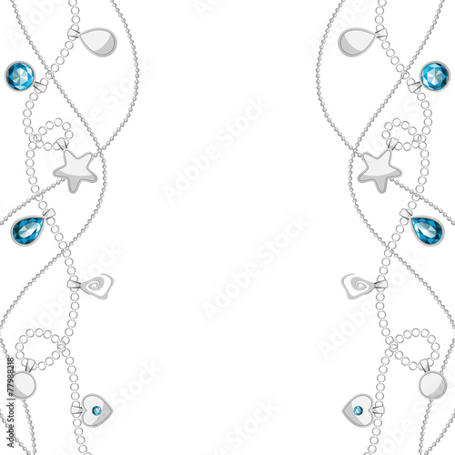 Background with silver chains & blue crystals