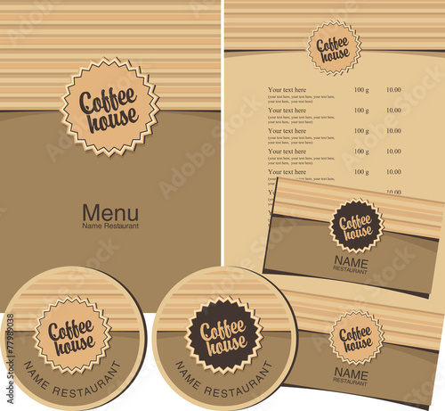 set for coffee house menu and  business cards