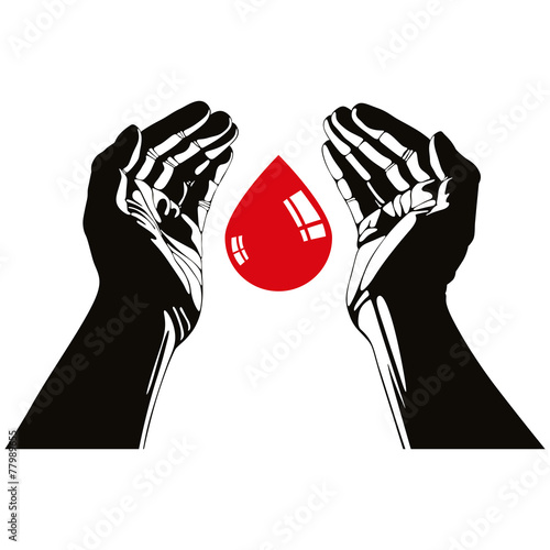 Hand with blood drop vector symbol.
