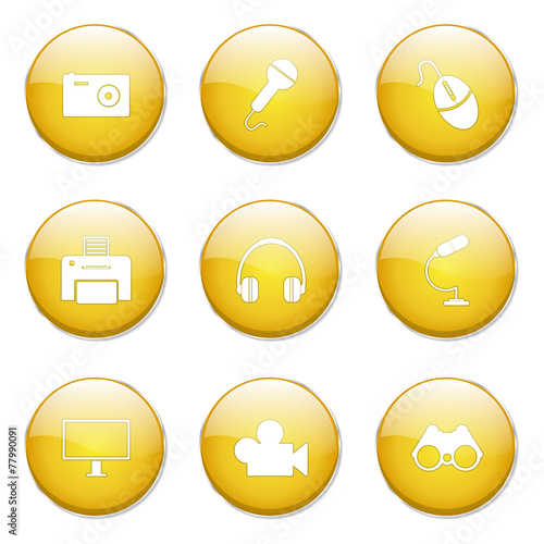 Electronic Equipment Yellow Vector Button Icon Design Set