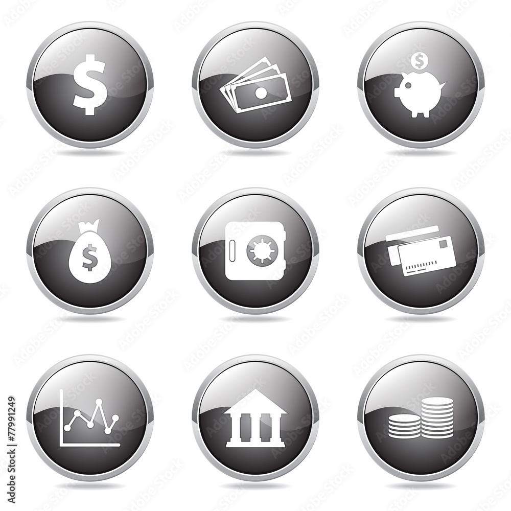 Financial Banking Black Vector Button Icon Design Set Financial Banking Black Vector Button Icon Design Set