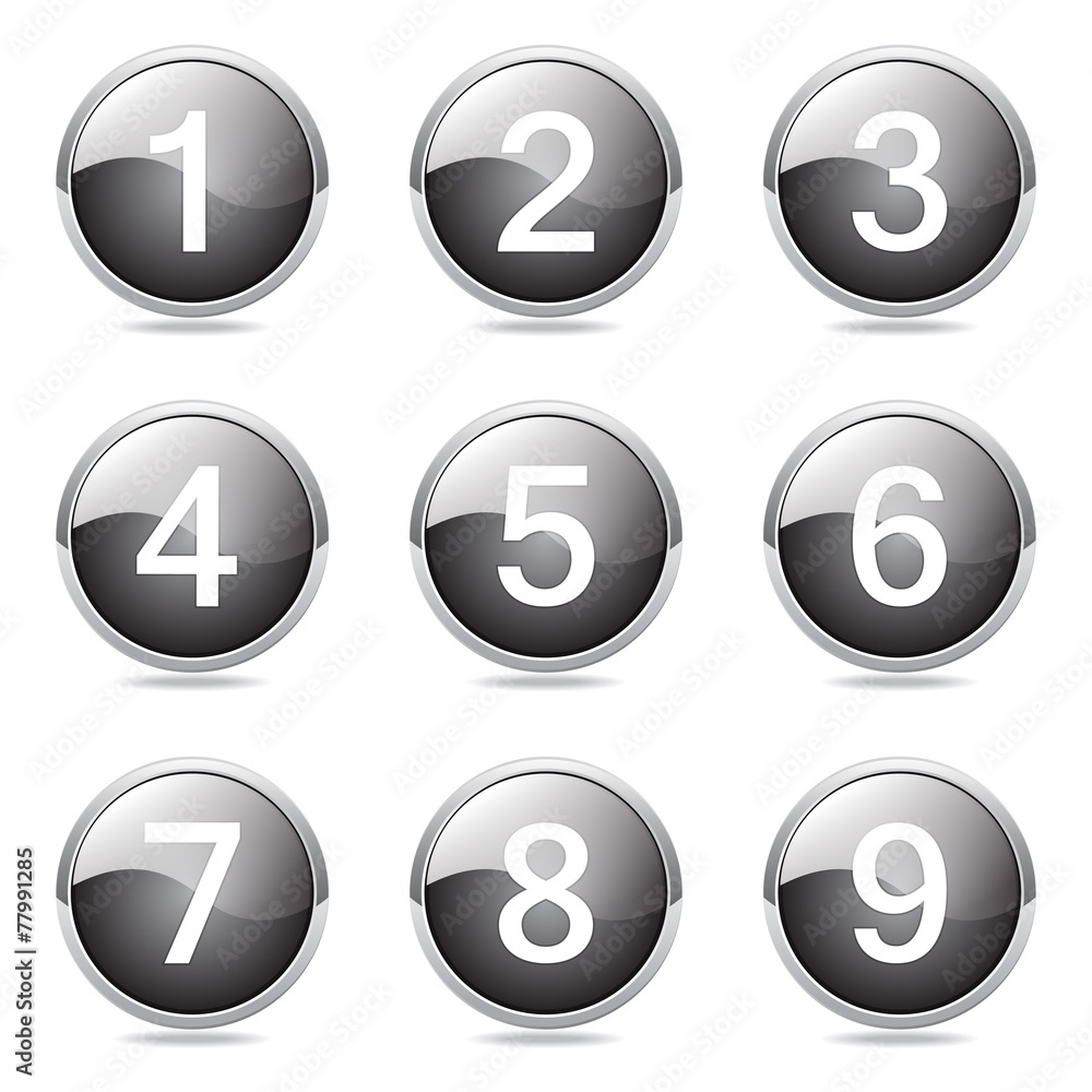 Numbers Counting Black Vector Button Icon Design Set Numbers Counting Black Vector Button Icon Design Set