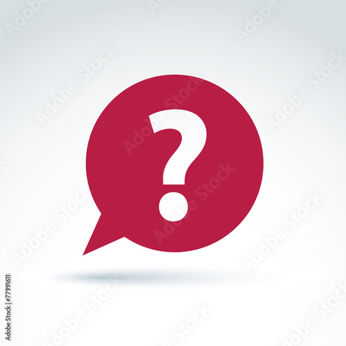 Red speech bubble with question mark, vector conceptual query ic