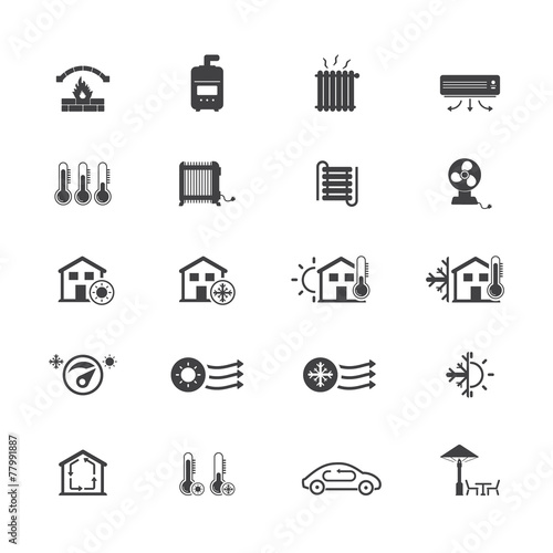 Heating and cooling systems icon set