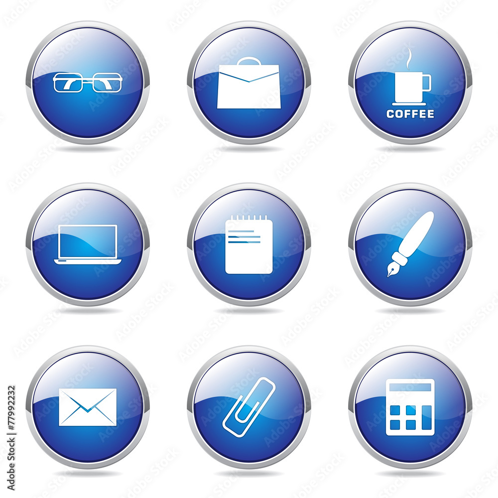 Office Work Blue Vector Button Icon Design Set Office Work Blue Vector Button Icon Design Set